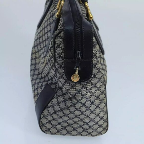 CELINE Macadam Canvas Boston Bag Navy Gold Auth - Picture 12 of 15